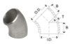 8 in. 45 Degree Elbow - SCH 40 - 304/304L Stainless Steel Butt Weld Pipe Fitting Dimensions Drawing