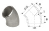 12 in. 45 Degree Elbow - SCH 10 - 316/16L Stainless Steel Butt Weld Pipe Fitting Dimensions Drawing