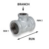 Galvanized Reducing Tee Diagram SKU: G34RT1020014010C