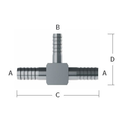 Stainless Beverage Fittings Reducing Barb Hose Tees 1/4" x 1/8"