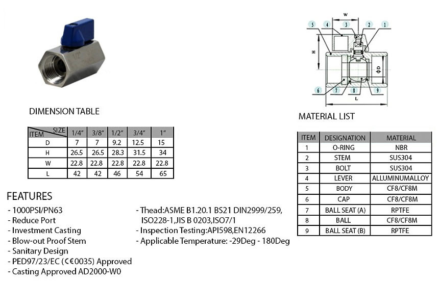 5* Mini Ball Valve 1/8 Male X Female NPT Chrome Plated Brass Body