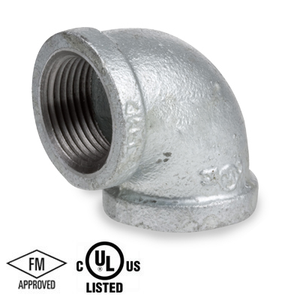 1 in. NPT Threaded - 90 Degree Elbow - 150# Malleable Iron Galvanized Pipe Fitting - UL/FM