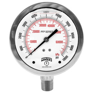 PFP Premium Stainless Steel Gauge, 4 in. Dial 30 in./0/100 PSI/KPA, 1/4 in. NPT Bottom, Movement & Socket: Brass, Tube: Phosphor Bronze