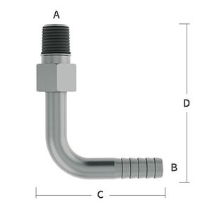 1/2 in. Male NPT x 1/2 in. Hose Barb Elbow Sweep - 303/304 Combination Stainless Steel - Low Pressure Beverage System Fitting