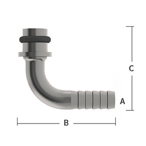 3/8 in. Barb x 2.13 in. OAL, Wunder-Bar 90 Degree Inlet Stainless Steel Beverage Fitting