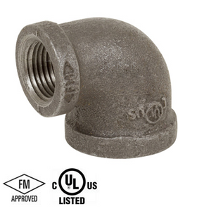 1-1/4 in. x 1 in. Black Pipe Fitting 150# Malleable Iron Threaded 90 Degree Reducing Elbow, UL/FM