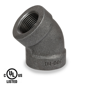 4 in. Black Pipe Fitting 300# Malleable Iron Threaded 45 Degree Elbow, UL