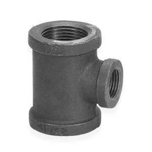 2 in. x 1-1/2 in. x 3/4 in. NPT Threaded Reducing Tee - 150# Black Malleable Iron Pipe Fitting (Reduces on Run & Branch) - UL/FM