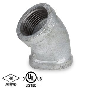 2-1/2 in. NPT Threaded - 45 Degree Elbow - 150# Malleable Iron Galvanized Pipe Fitting - UL/FM