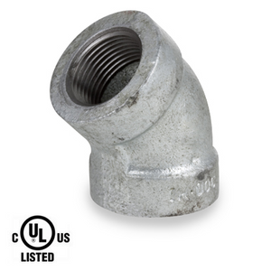 3 in. NPT Threaded - 45 Degree Elbow - 300# Malleable Iron Galvanized Pipe Fitting - UL Listed