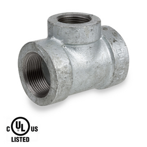 1 in. x 1/2 in. NPT Threaded - Reducing Tee - 300# Malleable Iron Galvanized Pipe Fitting - UL Listed