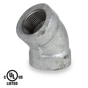 2-1/2 in. NPT Threaded - 45 Degree Elbow - 300# Malleable Iron Galvanized Pipe Fitting - UL Listed
