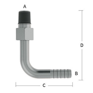 3/4 in. Male NPT x 1/2 in. Hose Barb Elbow Sweep 303/304 Combination Stainless Steel Beverage Fitting