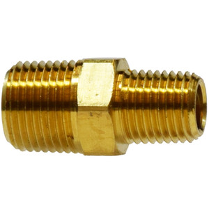 1/2 in. x 3/8 in. Reducing Hex Nipple, MIPxMIP, SAE 130137, NPTF Threads, Light Pattern, 1200 PSI Max, Brass, Pipe Fitting