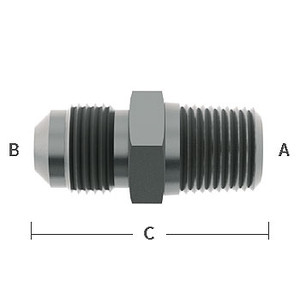 1/4 in. NPT x 1/4 in. (7/16-20) Male 45 Degree Flare Straight Adapter - 303 Stainless Steel - Low Pressure Beverage System Fitting