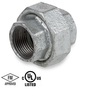 1/2 in. NPT Threaded - Union (Brass Seat) - 150# Malleable Iron Galvanized Pipe Fitting - UL/FM