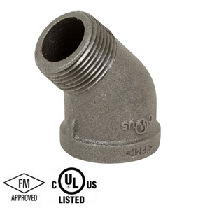 2 in. Black Pipe Fitting 150# Malleable Iron Threaded 45 Degree Street Elbow, UL/FM