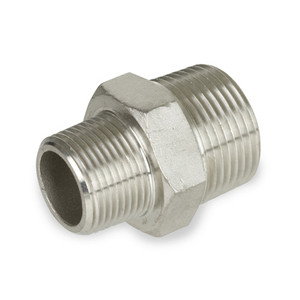 1/2 in. x 3/8 in. NPT Threaded - Reducing Hex Nipple - 150# Cast 304 Stainless Steel Pipe Fitting