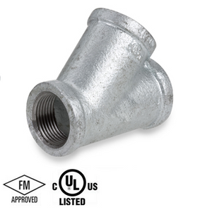 2 in. NPT Threaded - Lateral Wye - 150# Malleable Iron Galvanized Pipe Fitting - UL/FM