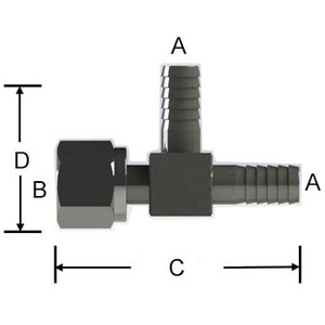 3/8 in. Barb x 3/8 in. Female Flare Swivel Nut, Adapter Tee 303/304 Comb. Stainless Steel Beverage Fitting