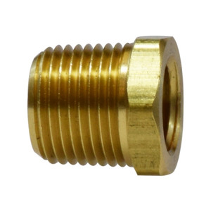 1/2 in. x 3/8 in. Hex Bushing, MIP x FIP, NPFT Threads (MxF) Light Pattern, Up to 1200 PSI, Brass, Pipe Fitting