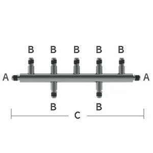 1/4 in. MF x 1/4 in. MF (5 Outlets) Male Flare Straight Manifold Stainless Steel Beverage Fitting