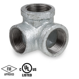 1-1/2 in. NPT Threaded - 90 Degree Side Outlet Elbow - 150# Malleable Iron Galvanized Pipe Fitting - UL/FM