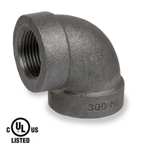 2 in. Black Pipe Fitting 300# Malleable Iron Threaded 90 Degree Elbow, UL