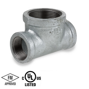 3/4 in. x 3/4 in. x 1 in. NPT Threaded - Bull Head Tee - 150# Malleable Iron Galvanized Pipe Fitting - UL/FM