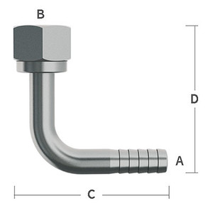 3/8 in. Barb x 3/8 in. Nut, 90 Degree Swivel Elbow Stainless Steel Beverage Fitting