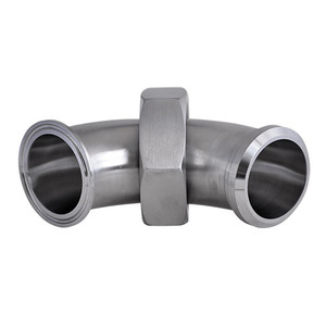 4 in. 2FMP-14 90 Degree Elbow, Clamp End x Bevel Seat Plain End, (3A) With Hex Nut 304 Stainless Steel Sanitary Fitting