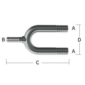 1/2 in. Barb x 3/8 in. Barb x 3.95 in. OAL, Single Barb U-Bend Manifold, 303/304 Combination Stainless Steel Beverage Fitting