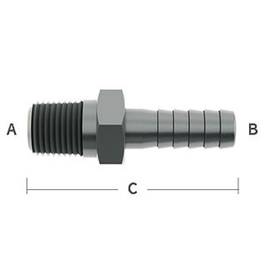 1/4 in. Male NPT x 3/8 in. Hose Barb, Straight Adapter 303 Stainless Steel Beverage Fitting