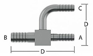 Y-Tee - 1/4 in. (7.24mm) Barb, 3/8 in. (9.96mm) Barb, 1/4 in. (7.24mm) Barb, 2.66 in. (67.6mm) Length, 1.46 in.(37.1mm) Height