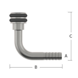 1/4 in. Barb Flojet 90 Degree Inlet (Double O-Ring) Stainless Steel Beverage Fitting