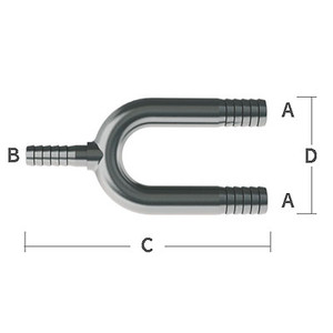 3/8 in. Barb x 1/4 in. Barb x 3.19 in. OAL, Single Barb U-Bend Manifold, 304 Stainless Steel Beverage Fitting (Economy)