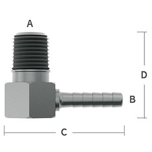 1/4 in. Male NPT x 3/8 in. Hose Barb, 90 Degree Elbow Adapter, 303/304 Comb. Stainless Steel Beverage Fitting