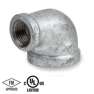 3 in. x 2 in. NPT Threaded - 90 Degree Reducing Elbow - 150# Malleable Iron Galvanized Pipe Fitting - UL/FM