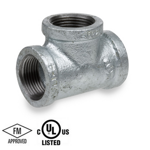 2 in. NPT Threaded - Tee - 150# Malleable Iron Galvanized Pipe Fitting - UL/FM