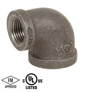 1 in. x 1/2 in. Black Pipe Fitting 150# Malleable Iron Threaded 90 Degree Reducing Elbow, UL/FM