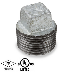 1/4 in. NPT Threaded - Solid Square Head Plug - 150# Malleable Iron Galvanized Pipe Fitting - UL/FM