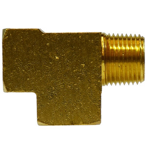 1/8 in. Street/Service/Male Run Tee, FIP x MIP x FIP, NPTF Threads, SAE 130424, 1200 PSI Max, Brass Pipe Fitting