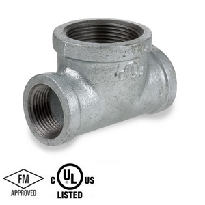 1-1/4 in. x 1-1/4 in. x 2 in. NPT Threaded - Bull Head Tee - 150# Malleable Iron Galvanized Pipe Fitting - UL/FM