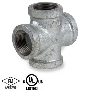 2-1/2 in. NPT Threaded - Cross - 150# Malleable Iron Galvanized Pipe Fitting - UL/FM