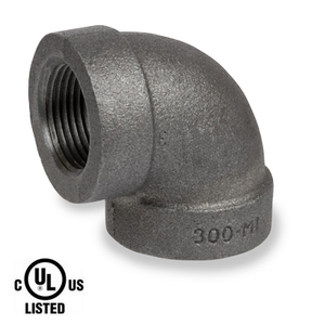 1-1/2 in. Black Pipe Fitting 300# Malleable Iron Threaded 90 Degree Elbow, UL