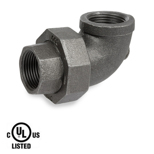 2 in. Black Pipe Fitting 300# Malleable Iron Threaded Union Elbow with Brass Seat, UL Listed