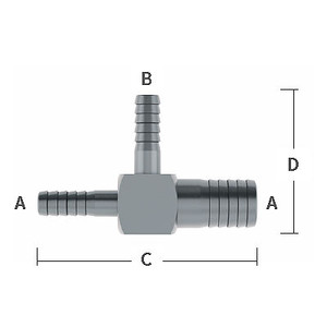 1/2 in. x 1/4 in. Reducing (On 2 Barbs) Barb Hose Tee Stainless Steel Beverage Fitting