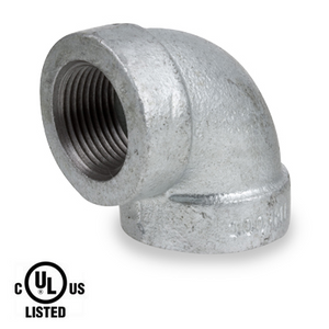 1-1/2 in. NPT Threaded - 90 Degree Elbow - 300# Malleable Iron Galvanized Pipe Fitting - UL Listed