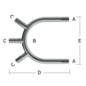1/2 in. Barb x 3/8 in. Outlet Size U Bend Manifolds Multi-Barbed with 2 Outlets Stainless Steel - Low Pressure Beverage System Fitting