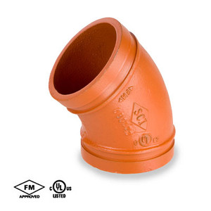 10 in. Grooved 45° Elbow Standard Radius Orange Paint Coating UL/FM 65E COOPLOK Fitting 10 in. Grooved 45° Elbow Standard Radius Orange Paint Coating UL/FM 65E COOPLOK Fitting